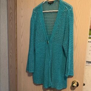 Putorti Teal Open Weave Cardigan